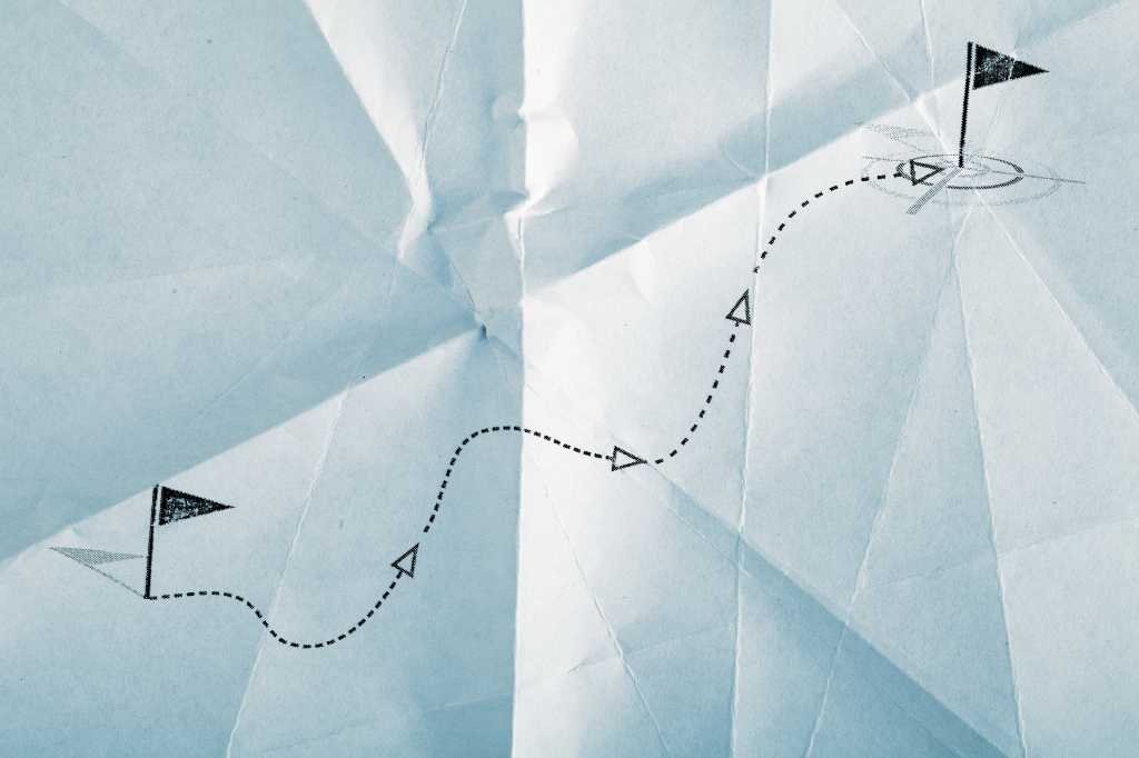 A hand-drawn line indicates the pathway to a goal.