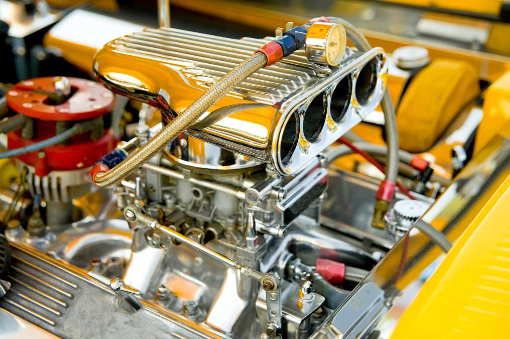 souped up hot rod engine with supercharger - fast speed acceleration concept