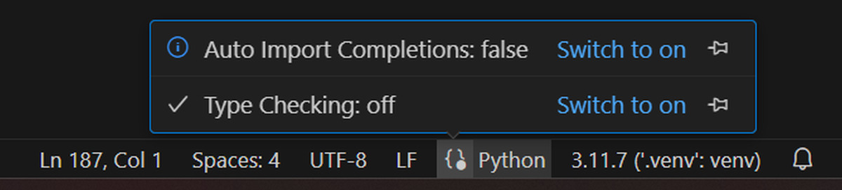 Auto-import completions and type checking can be toggled on or off .