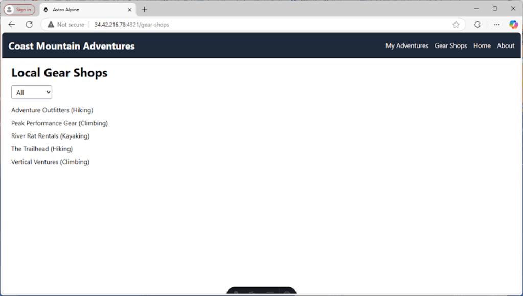Screenshot of the Astro-Alpine example app.
