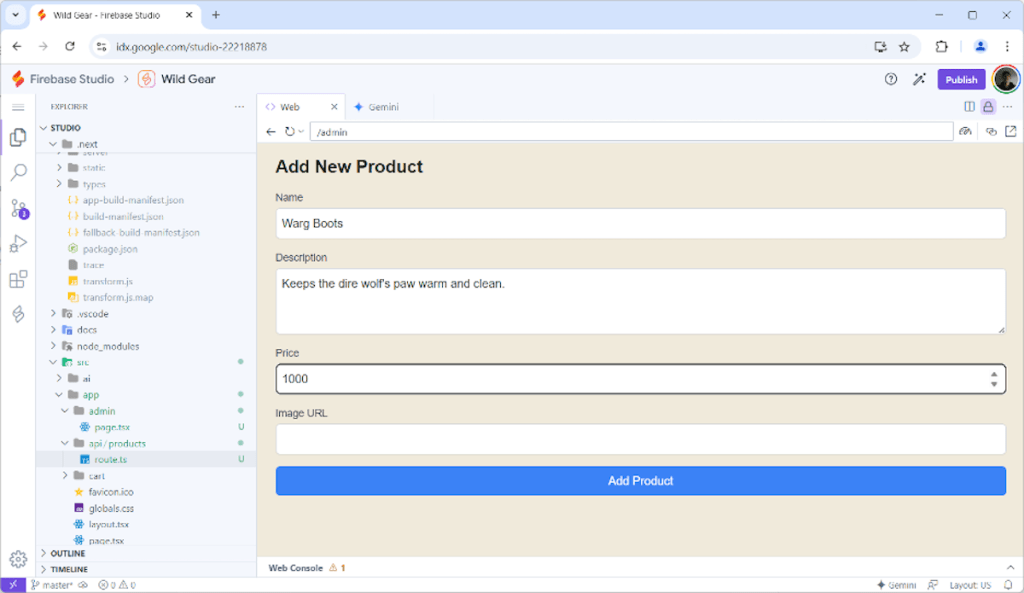 A screenshot of Google IDX.