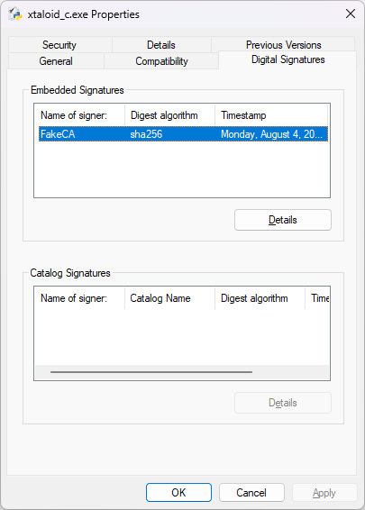 Digital signature on signed binary