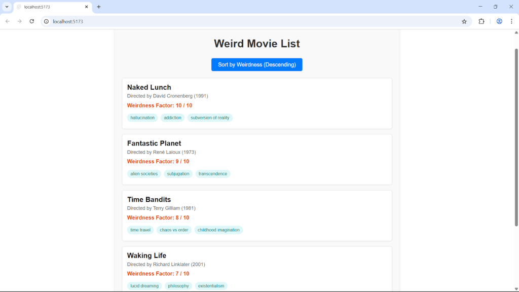 Screenshot of movie list detail in a Svelte app.
